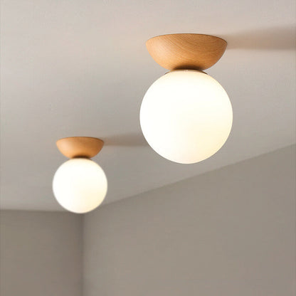 Charly | Glass Globe Ceiling Light | Wood Grain Design