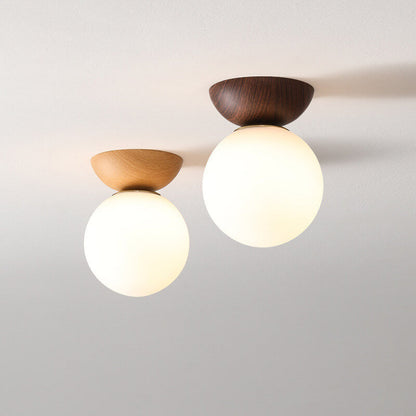 Charly | Glass Globe Ceiling Light | Wood Grain Design
