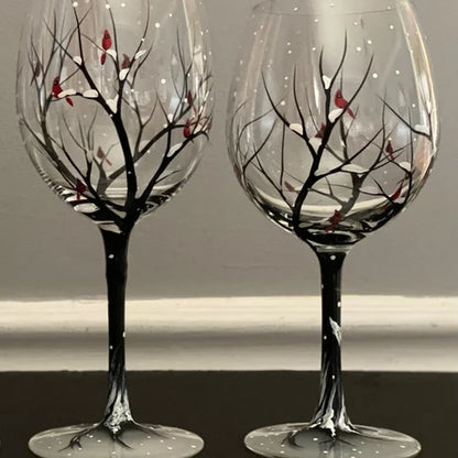 Charly | Hand Painted Four Seasons Tree Wine Glasses | Unique Art