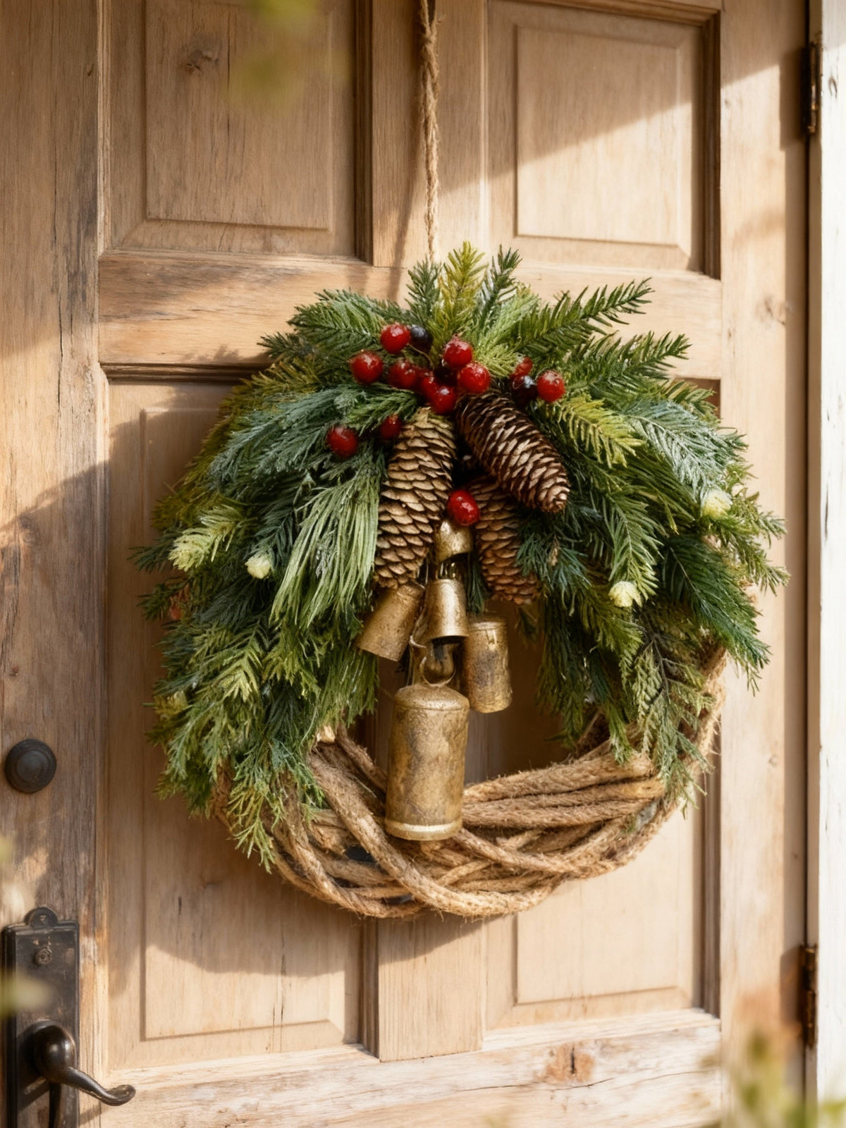 Charly | Handmade Bohemian Winter Wreath | Bells, Pinecones & Berries | 43 cm | Indoor/Outdoor