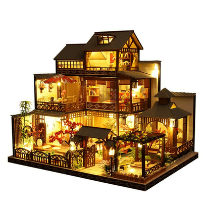 Charly | Large Realistic Wooden Dollhouse with LED Lights | DIY Miniature Playhouse