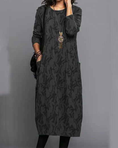 Charly - Long-Sleeve Pocket Dress with Print
