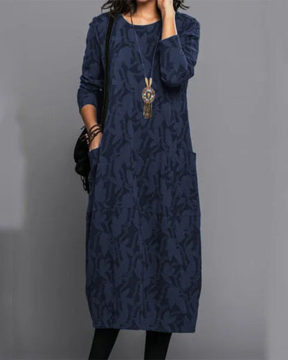 Charly - Long-Sleeve Pocket Dress with Print
