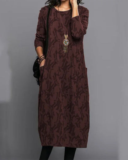 Charly - Long-Sleeve Pocket Dress with Print