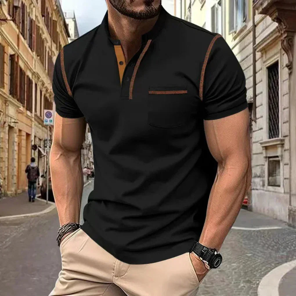 Charly | Men's Band Collar Polo Shirt with Pocket