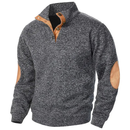 Charly | Men's Button Neck Sweatshirt with Suede Patches