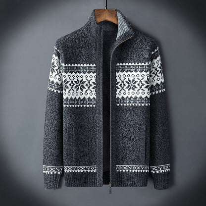Charly | Men's Full-Zip Nordic Print Fleece Lined Cardigan