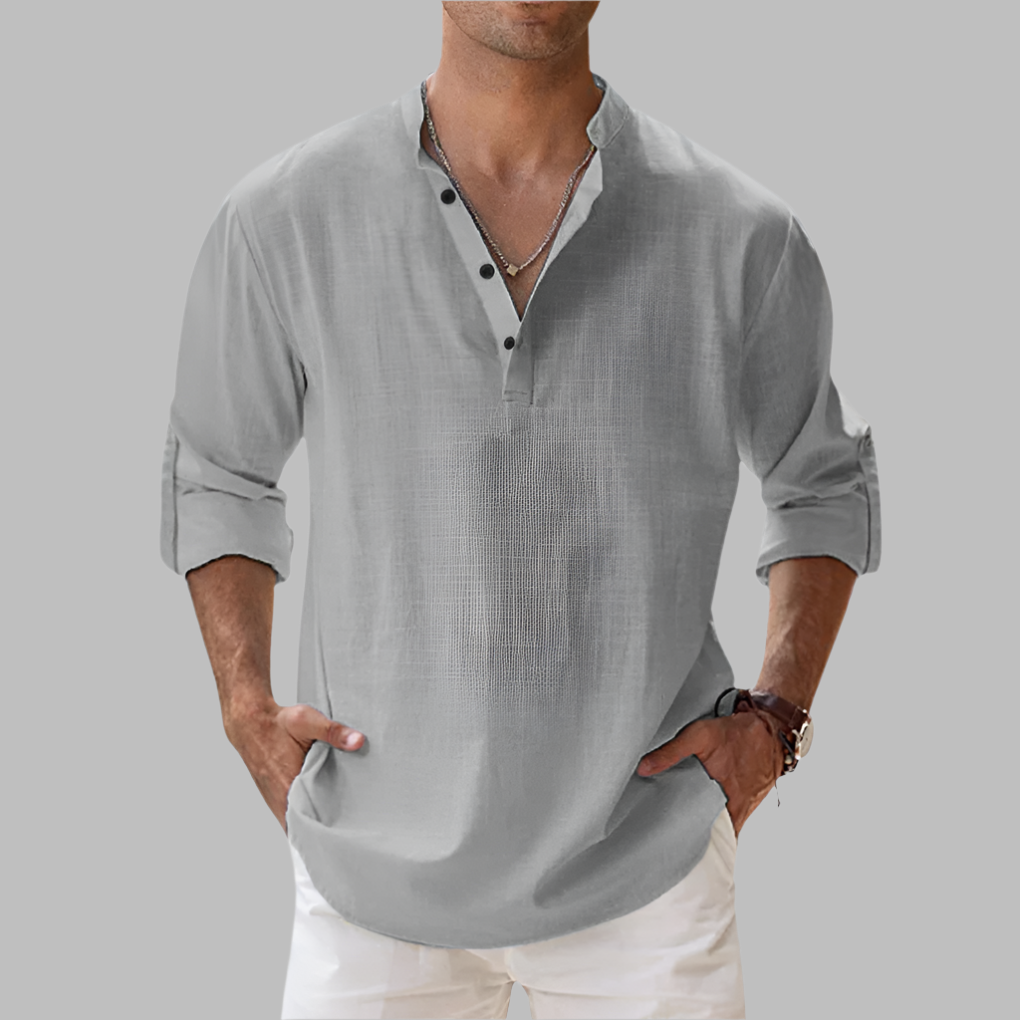 Charly | Men's Grandad Collar Linen Shirt