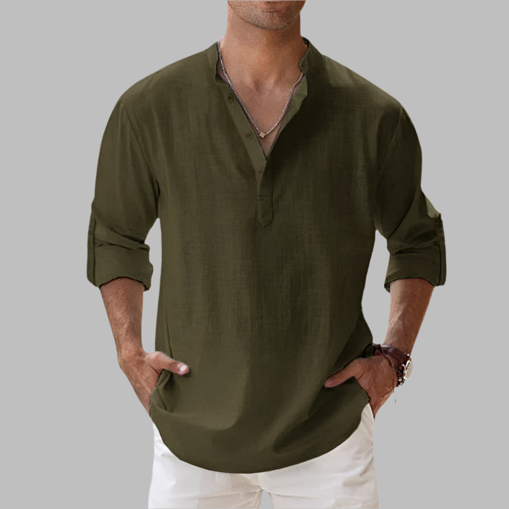Charly | Men's Grandad Collar Linen Shirt
