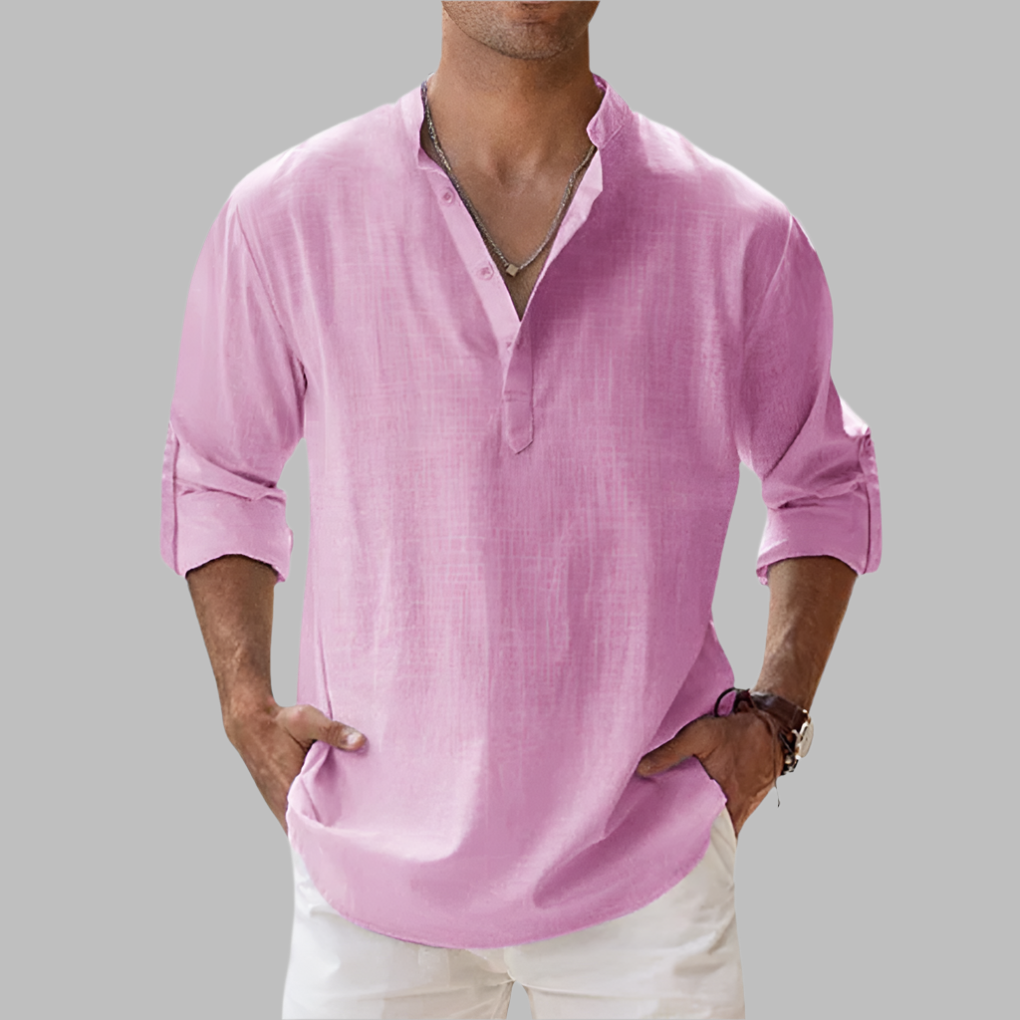Charly | Men's Grandad Collar Linen Shirt