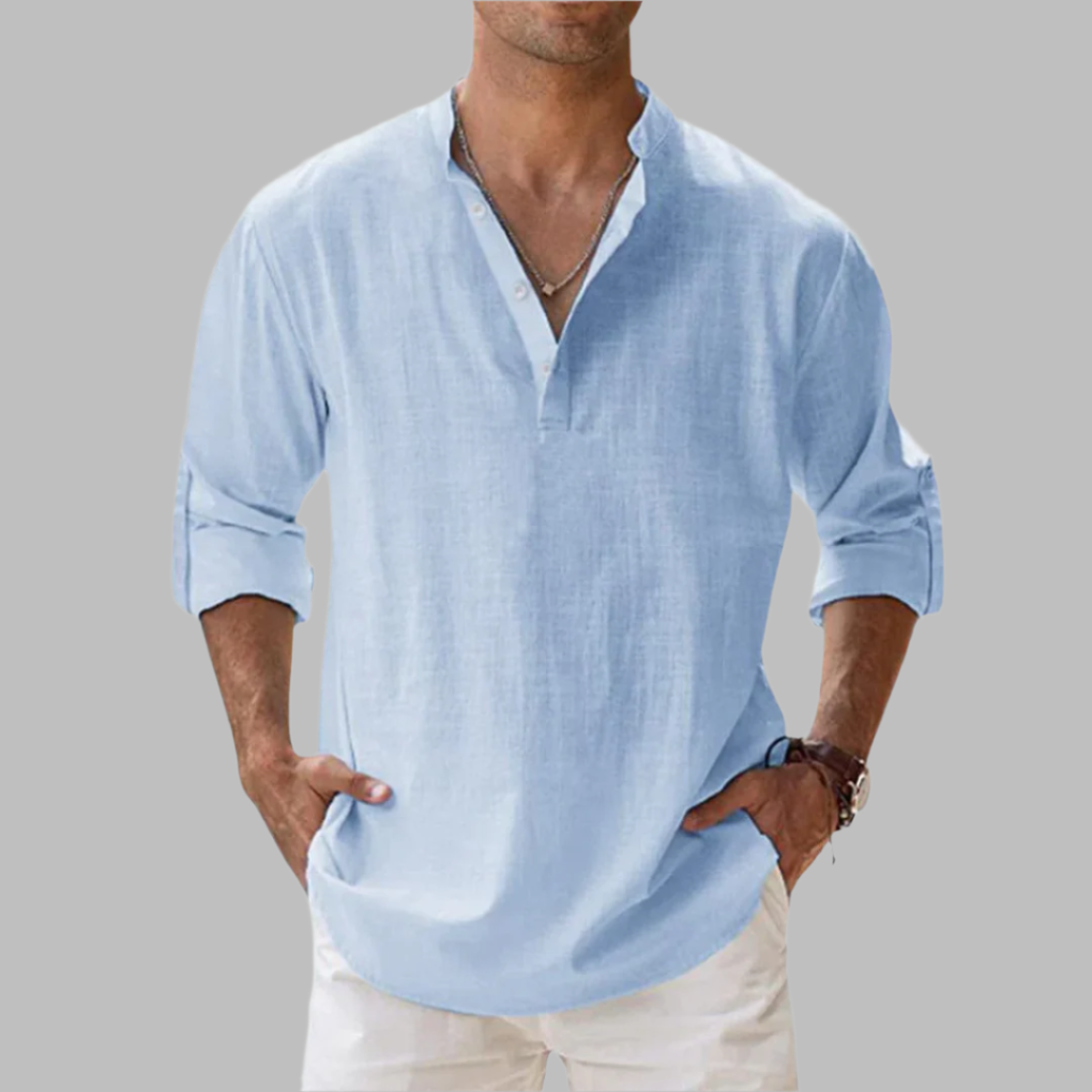 Charly | Men's Grandad Collar Linen Shirt