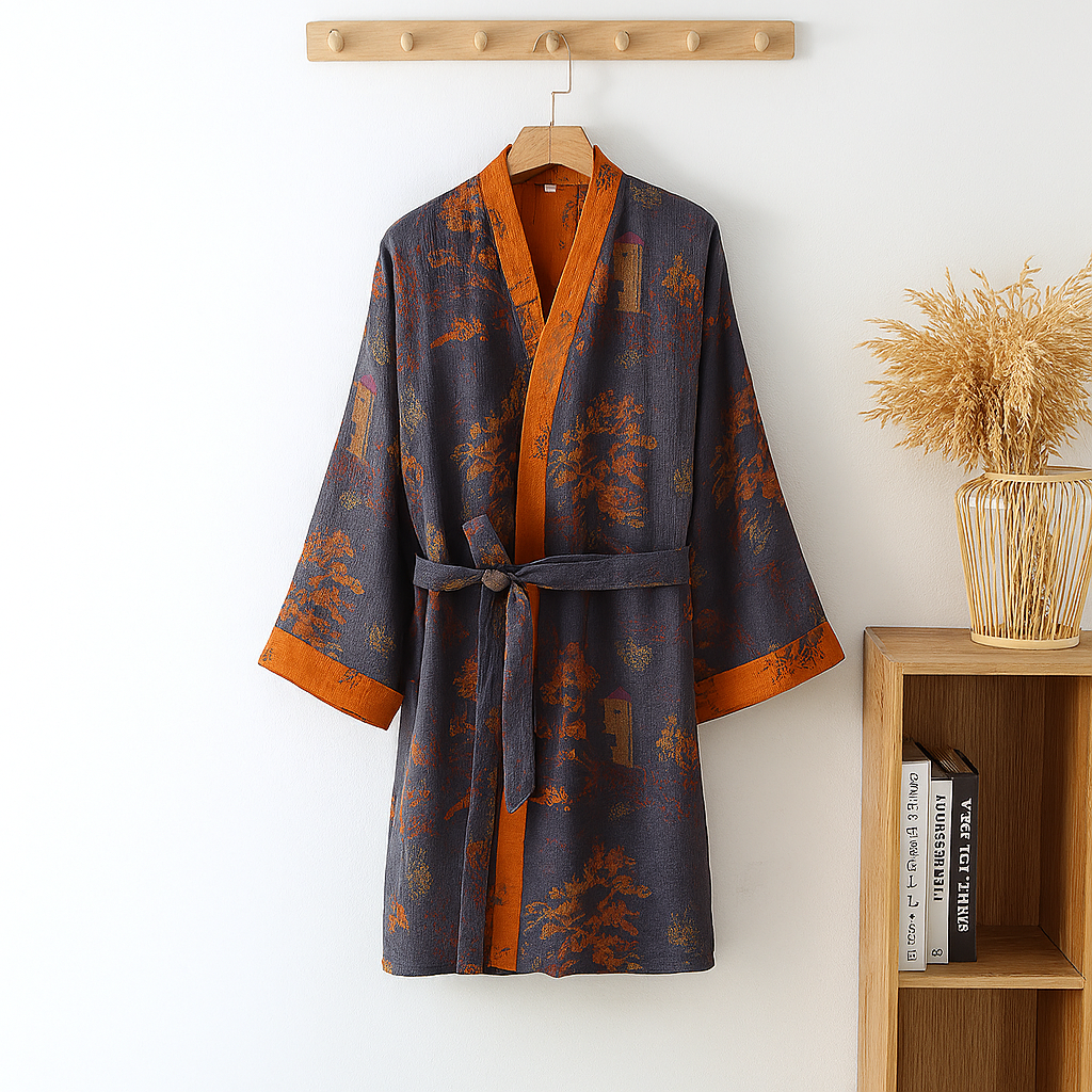 Charly | Men's Kimono Robe with Jacquard Print