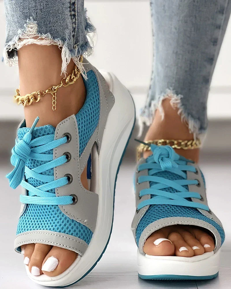 Charly - Orthopedic Muffin Sandals with Cutout and Lacing
