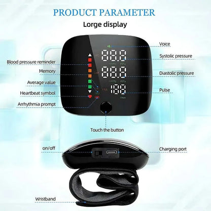 Charly | Smart Wrist Blood Pressure Monitor – Electronic Portable Sphygmomanometer with Voice Alerts