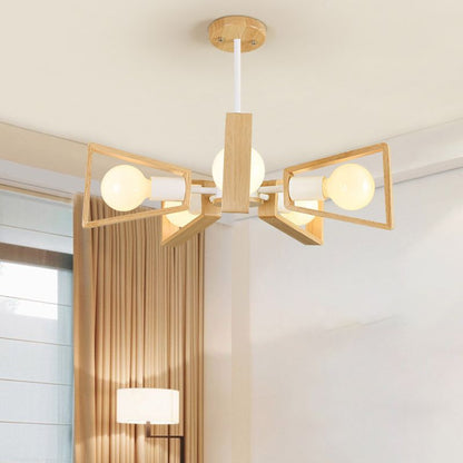 Charly | Sputnik Chandelier Made of Wood | Modern Geometric Design