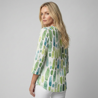 Charly | Women's 3/4 Sleeve V-Neck Tunic - Abstract Print