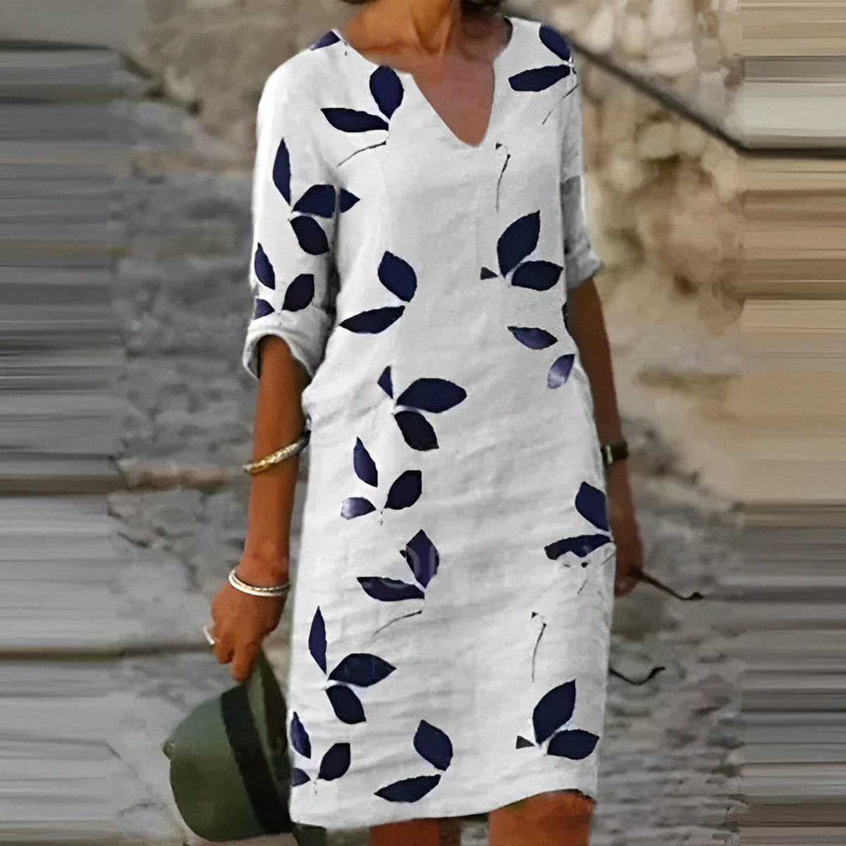 Charly | Women's A-line Midi Dress with Leaf Print