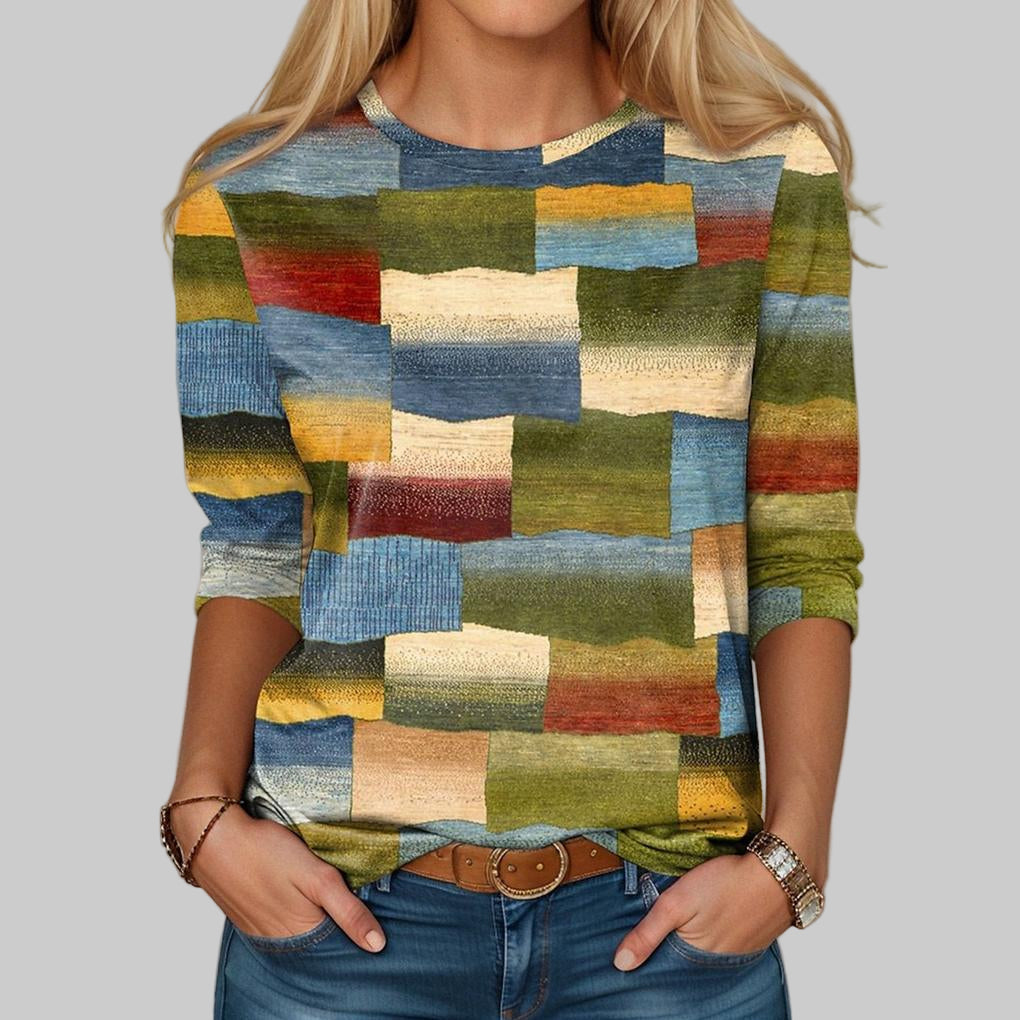 Charly | Women's Crew Neck T-shirt with Patchwork Print