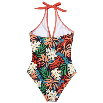 Charly | Women's One-Piece Swimsuit Halter Neck Tropical Print