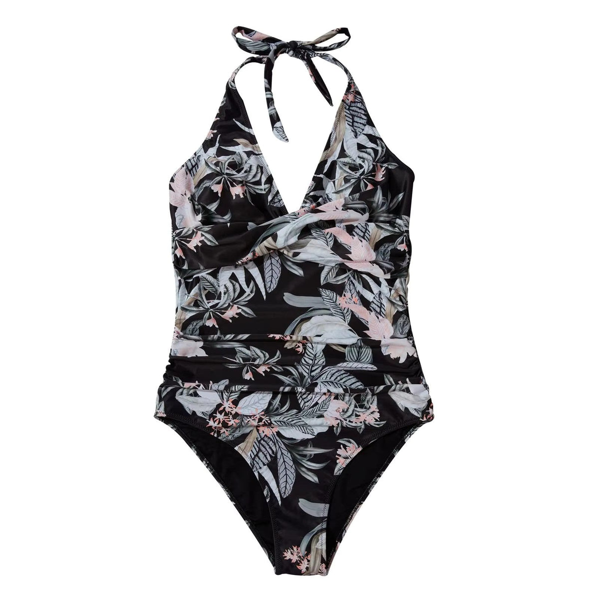 Charly | Women's One-Piece Swimsuit Halter Neck Tropical Print
