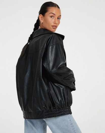 Charly | Women's Oversized Faux Leather Bomber Jacket