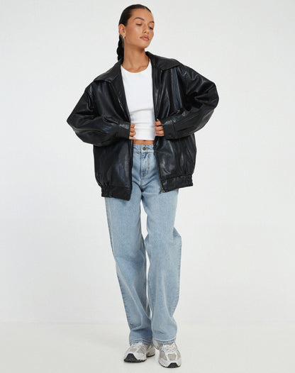 Charly | Women's Oversized Faux Leather Bomber Jacket