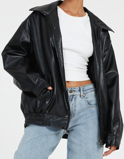 Charly | Women's Oversized Faux Leather Bomber Jacket