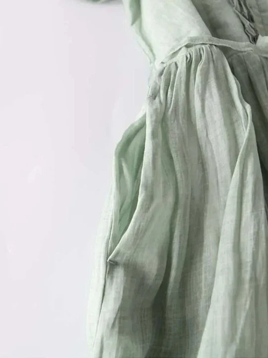 Charly | Women's Ruffled Button Midi Dress with Tie Waist
