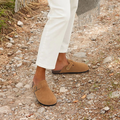 Charly | Women's Suede Clogs with Buckle Detail