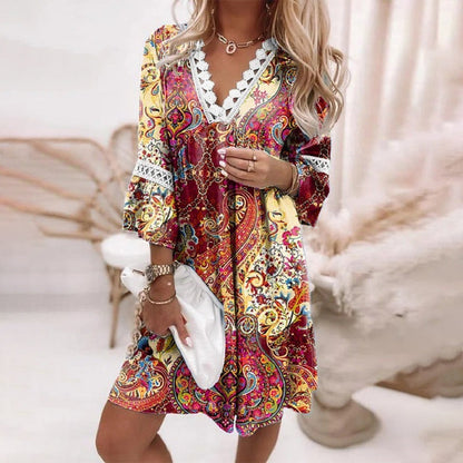 Charly | Women's V-Neck Mini Dress with Crochet Trim