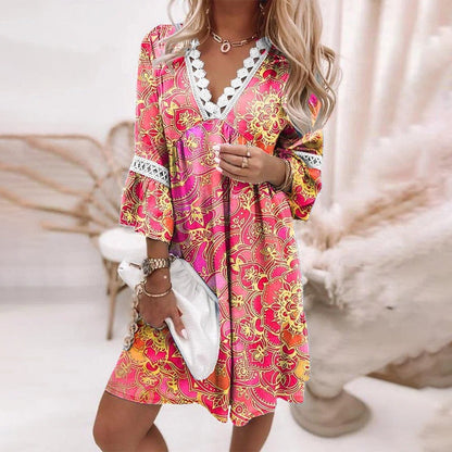Charly | Women's V-Neck Mini Dress with Crochet Trim