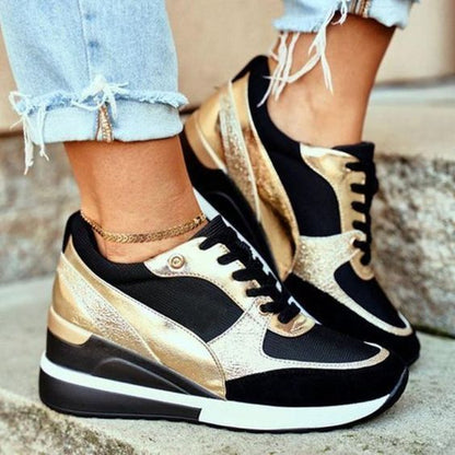 Charly | Women's Wedge Sneakers with Metallic Detail