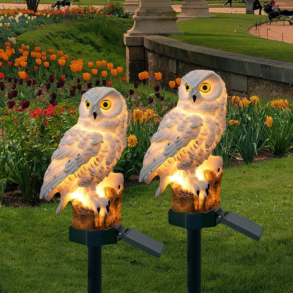 Solar Powered Owl Garden Lamp Outdoor Set