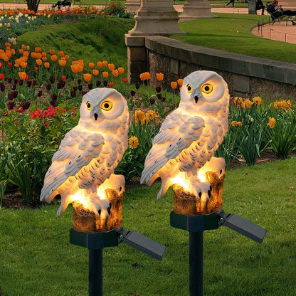 Solar Powered Owl Garden Lamp Outdoor Set