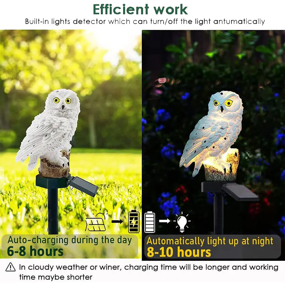 Solar Powered Owl Garden Lamp Outdoor Set