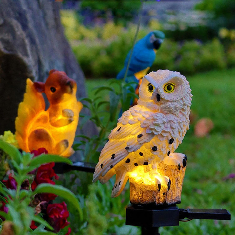Solar Powered Owl Garden Lamp Outdoor Set