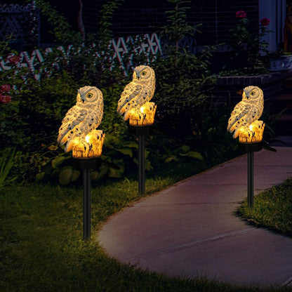 Solar Powered Owl Garden Lamp Outdoor Set