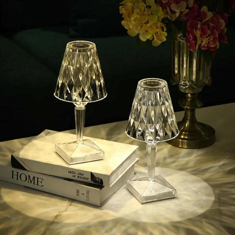 Elegant Glass Table Light with Crystal Accent