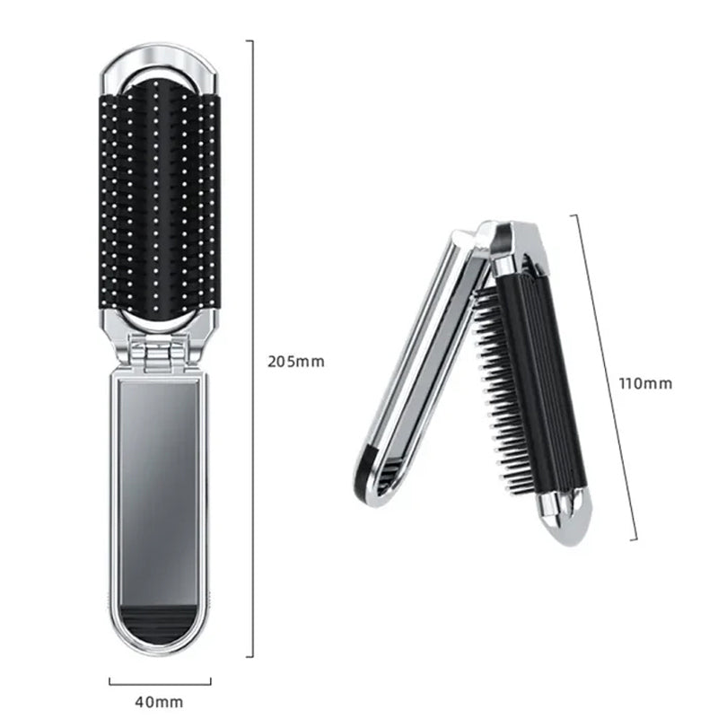 Portable Travel Mirror Brush Compact Folding Design