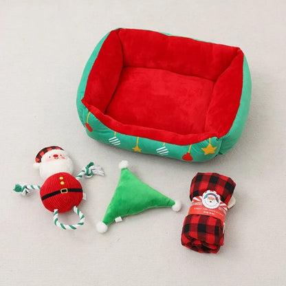 Christmas 2-in-1 Pet Cave Bed with Non-Slip Base