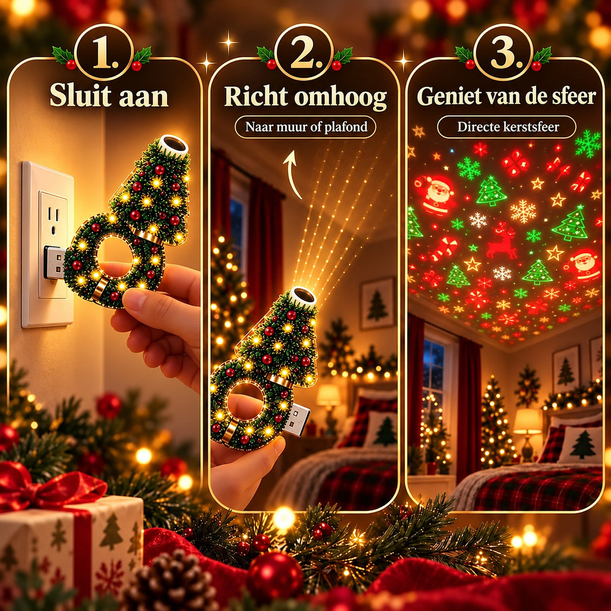 Christmas Projector - Christmas Tree-Shaped USB Projection Light