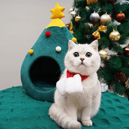 Christmas Tree Cat Bed - Plush Cushioned Feline Lounger