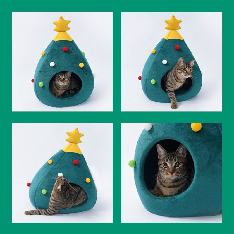 Christmas Tree Cat Bed - Plush Cushioned Feline Lounger
