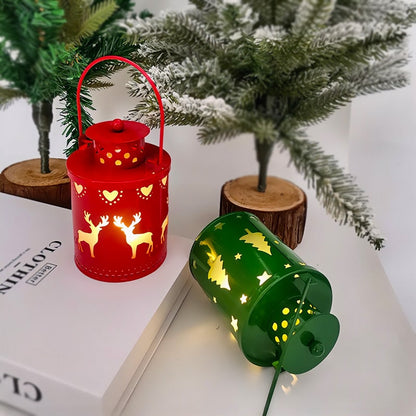 Christmas Tree Cutout Metal LED Lantern Tabletop Decoration