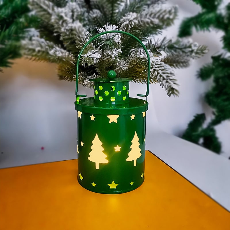 Christmas Tree Cutout Metal LED Lantern Tabletop Decoration