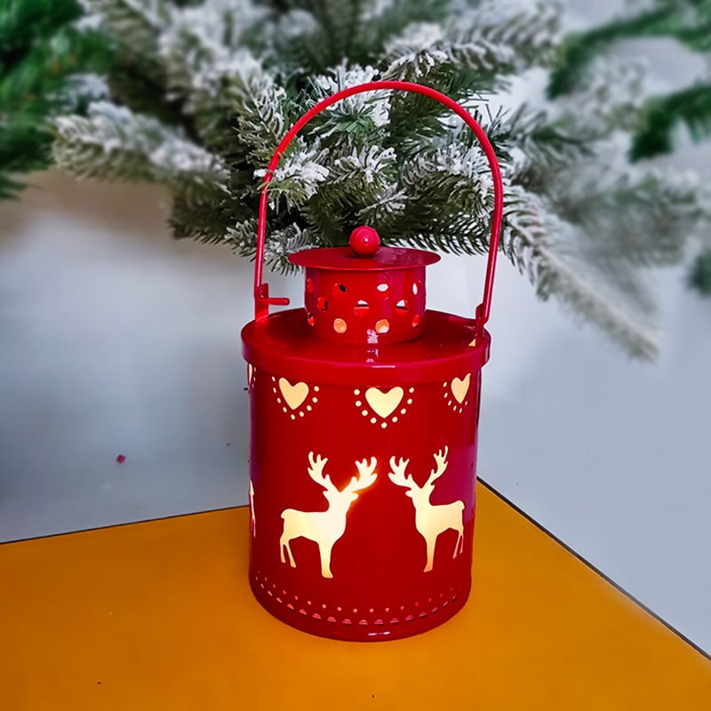 Christmas Tree Cutout Metal LED Lantern Tabletop Decoration