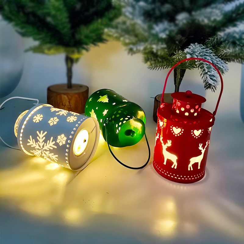 Christmas Tree Cutout Metal LED Lantern Tabletop Decoration