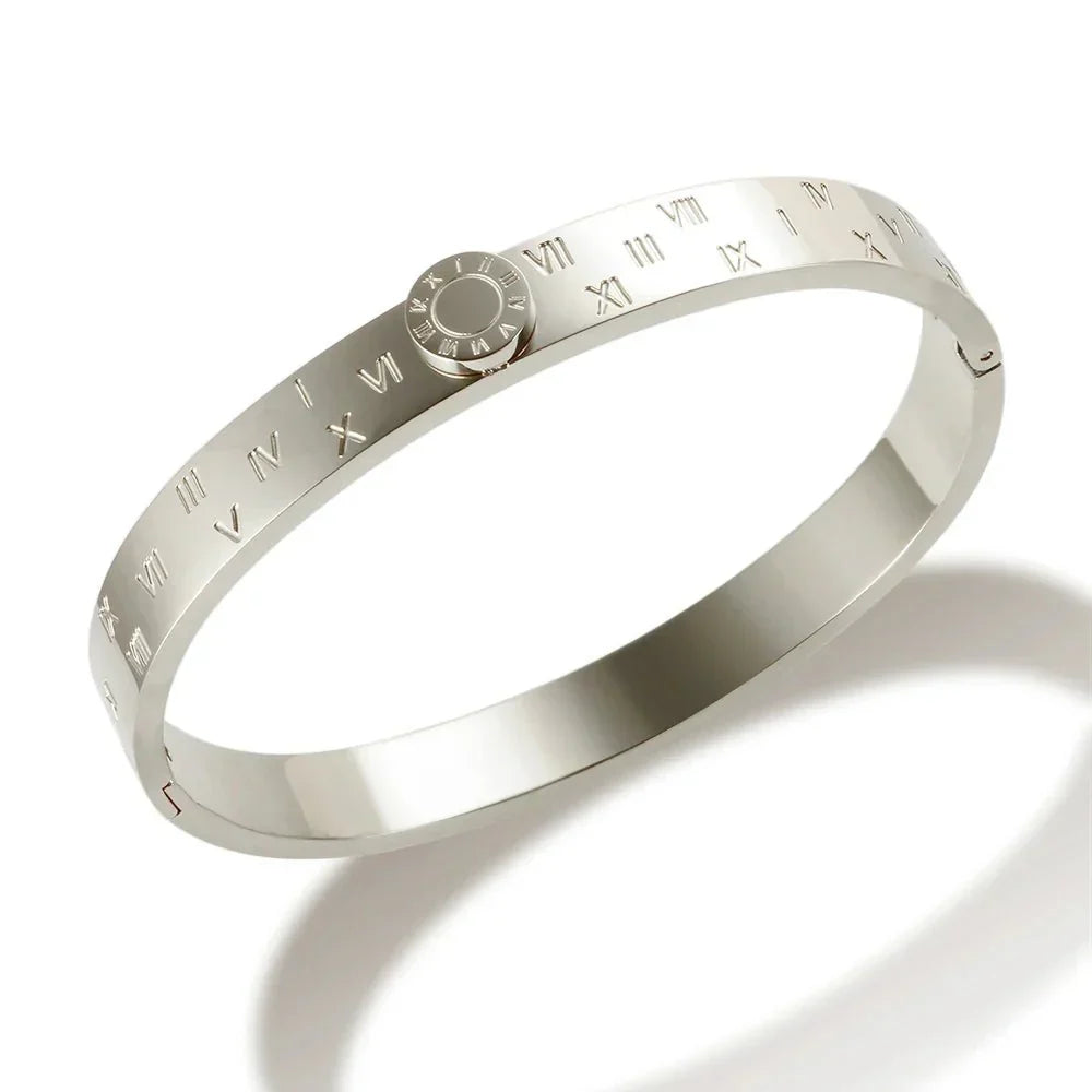 Elegant Roman Numeral Bangle and Ring Set