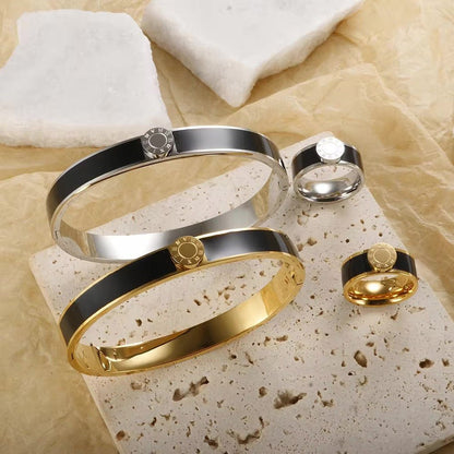Elegant Roman Numeral Bangle and Ring Set
