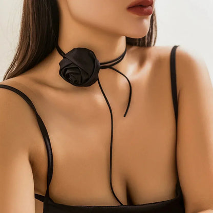 Elegant Pink Flower Choker Necklace